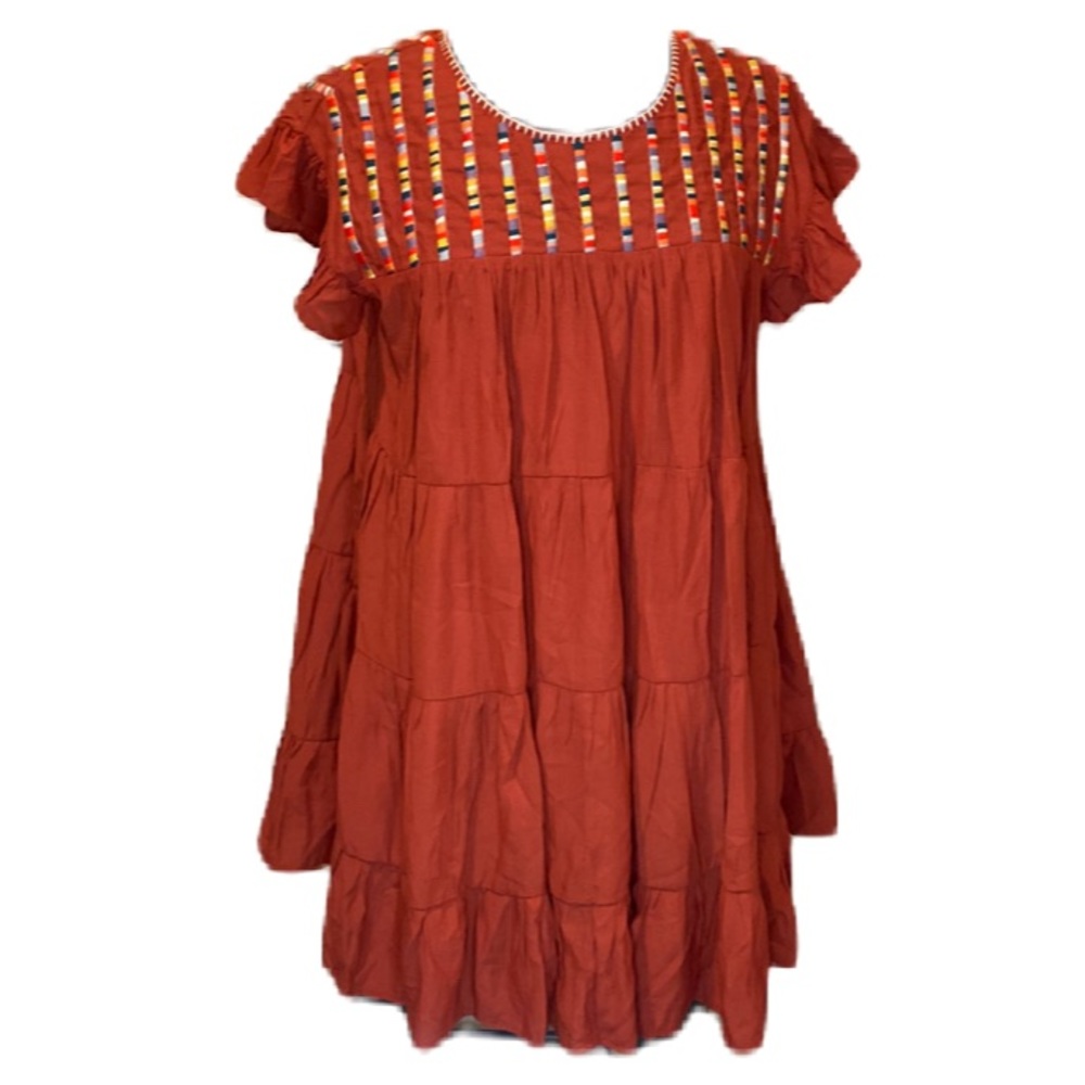 Entro Embroidered Ruffled Shift Dress